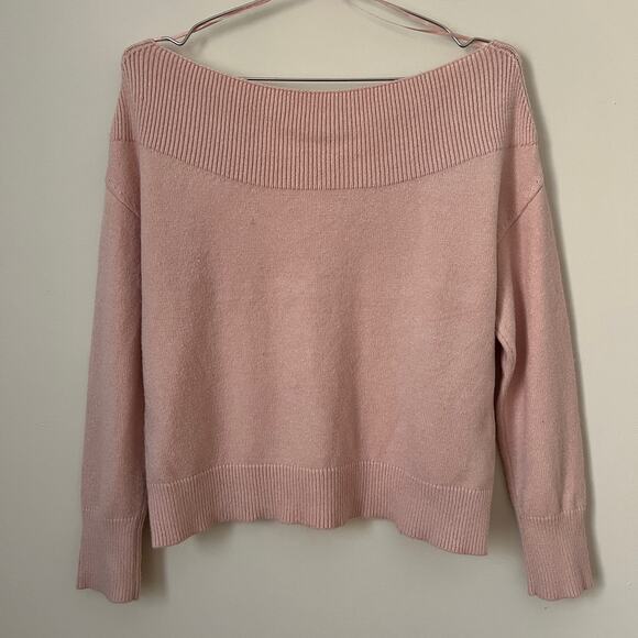 Anthropologie MOTH Off the Shoulder Boat Neck Light Pink Sweater Size XS - Picture 2 of 16